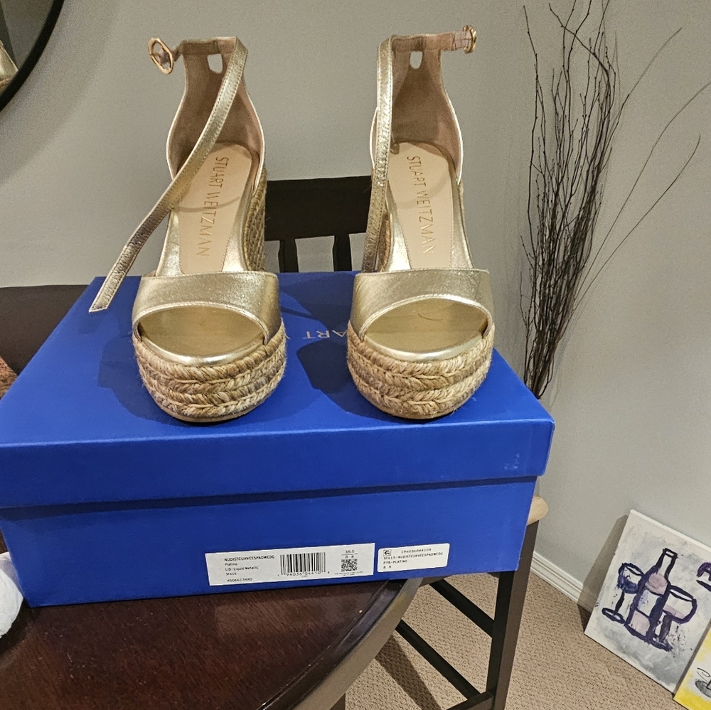 Stuart Weitzman Espadrille Wedge Size 8 Metallic Gold